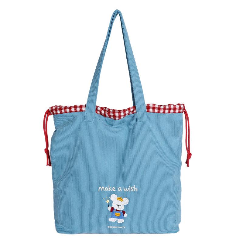 New fashion Korean version of college style cute shoulder bag large capacity simple and versatile corduroy handbag