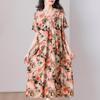 Übergröße, langes Sommerkleid mit Vintage-Druck für Damen, elegantes, kurzärmeliges, lockeres Sommerkleid in Übergröße