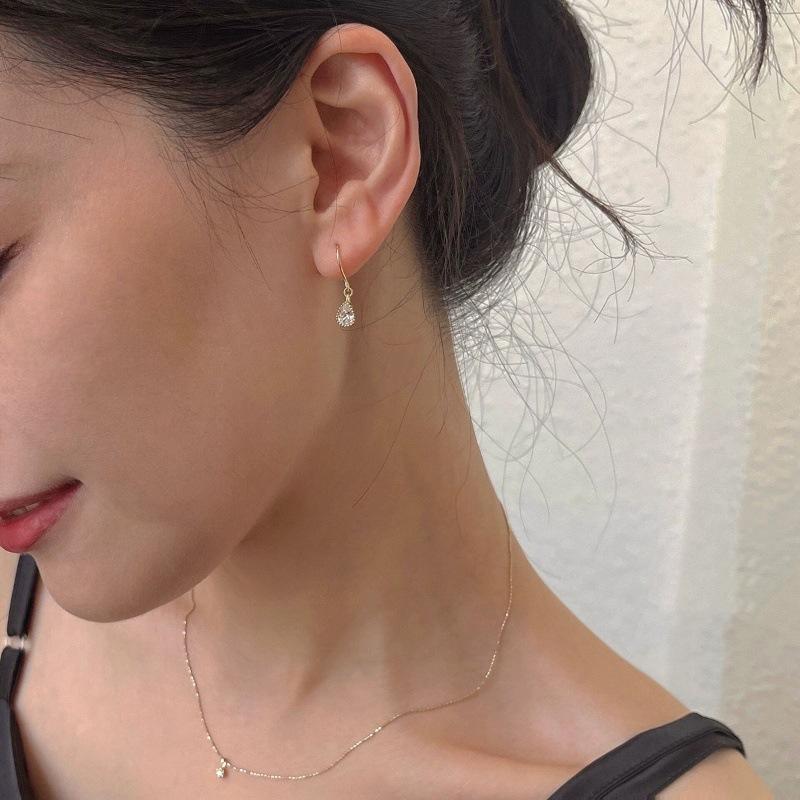 S925 Sterling Silver Drop Shape Jeweled Pendant Anti-Allergy Earrings for Women