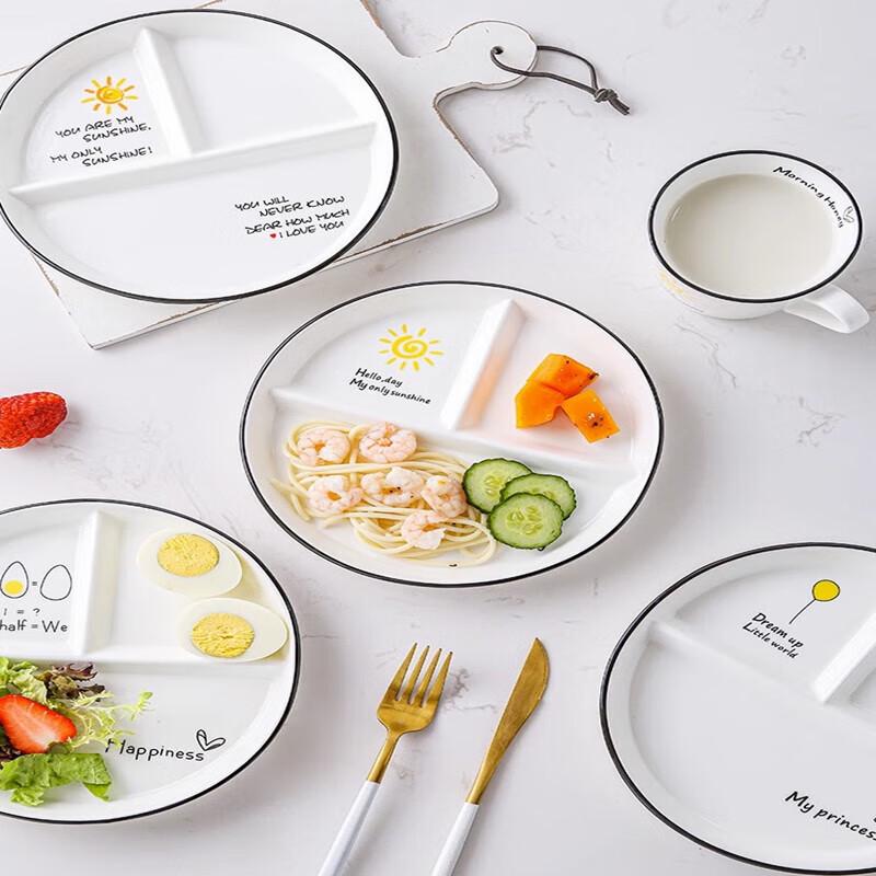 Huihuang Ceramic 3-Compartment Portion Control Plate Set