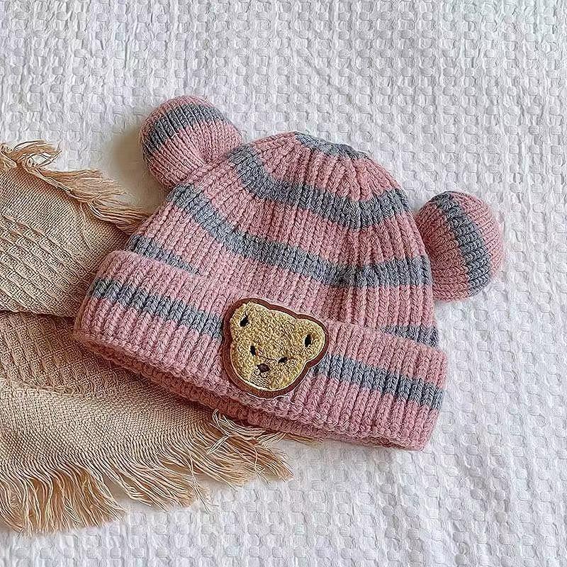 Baby hat autumn and winter cute bear baby wool hat winter boys and girls knitted hat children's warm ear hat