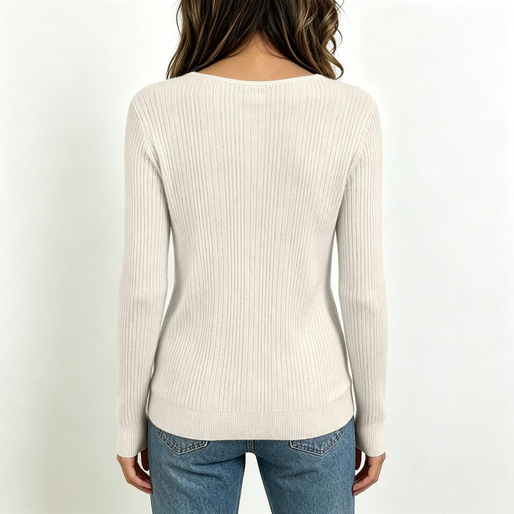 Women's Casual V-Neck Pullover Long Sleeve Sweater for Everyday Wear