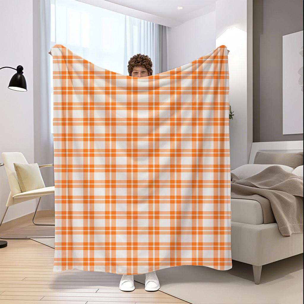 Orange And White Check Microfiber Flannel Cover Blanket Bedroom Living Room Sofa Soft And Comfortable Home Decoration