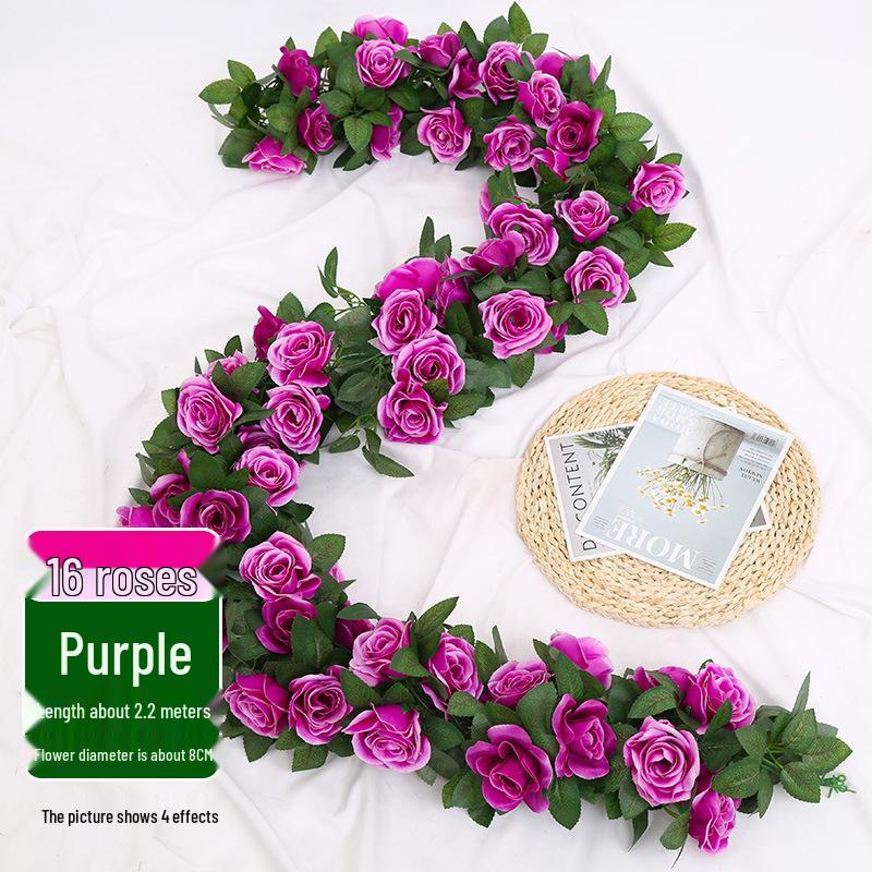Artificial Rose Vine Ceiling Decor with Rattan for Living Room and AC Pipe Cover