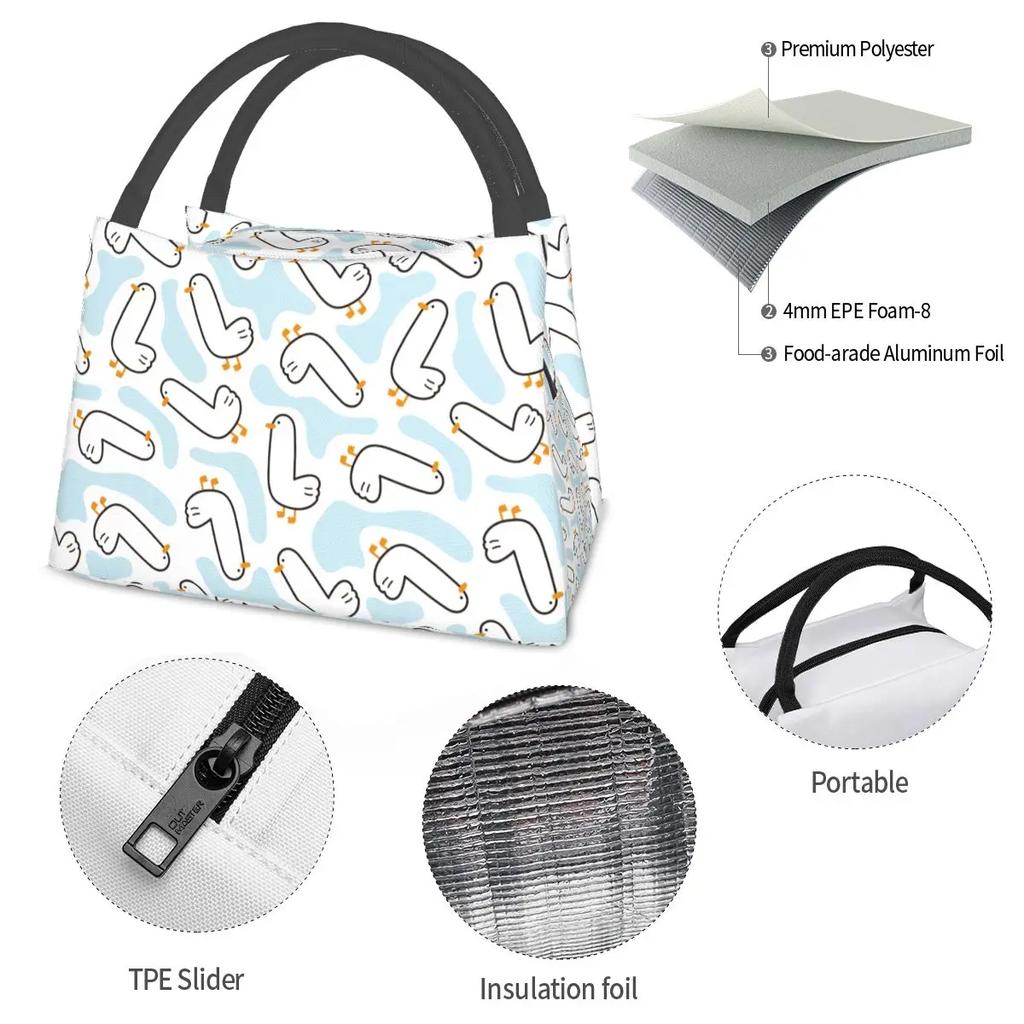 Lunch Bag for Women Farm Animal Ducks Cute Cartoon Thermal Cooler Waterproof School Funny Duck Kawaii Oxford Tote Bento Pouch