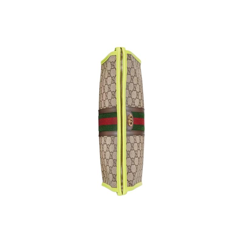 Gucci Ophidia Double G logo zipper closure Canvas with leather piping Canvas bag clutch cosmetic bag Men's beige with ebony and yellow