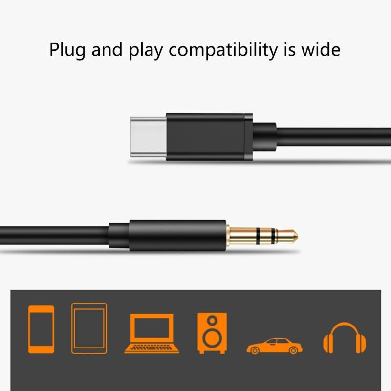 Type C To 3.5mm Audios Cable USB C To 3.5mm Cord for High Fidelitys Sound In Car &Headphone Support Noise Cancellation