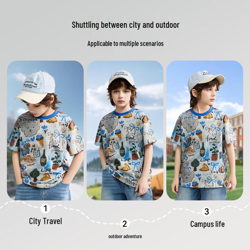 ASK JUNIOR Unisex Children's Cartoon Print Short-Sleeve T-shirt