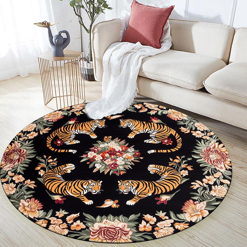 Tiger pattern round rug,Carpet Rug for Living Room Bedroom Playroom ,Non-slip Floor Mat,Holiday Gifts and Birthday Gifts.