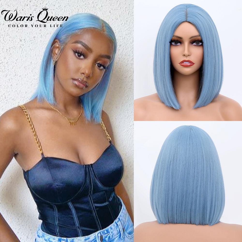 Short Bob Wig With Bangs Synthetic Wigs For Women Straight Ombre Rose Red Pink 12 Inch Heat Resistant Lolita Cosplay Party Hair