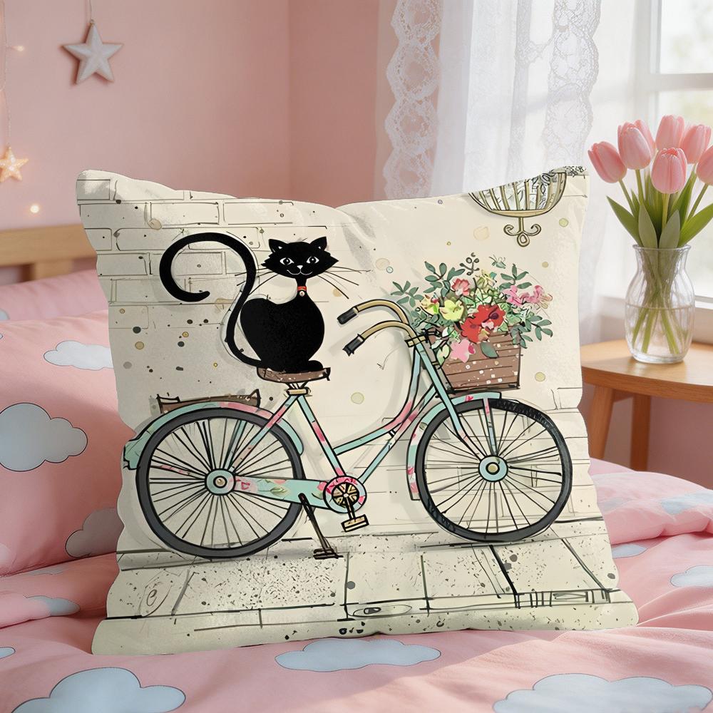 Cartoon Little Black Cat Cushion Cover Square Short Plush Pillow Case Living Room Sofa Home Decor Funda X