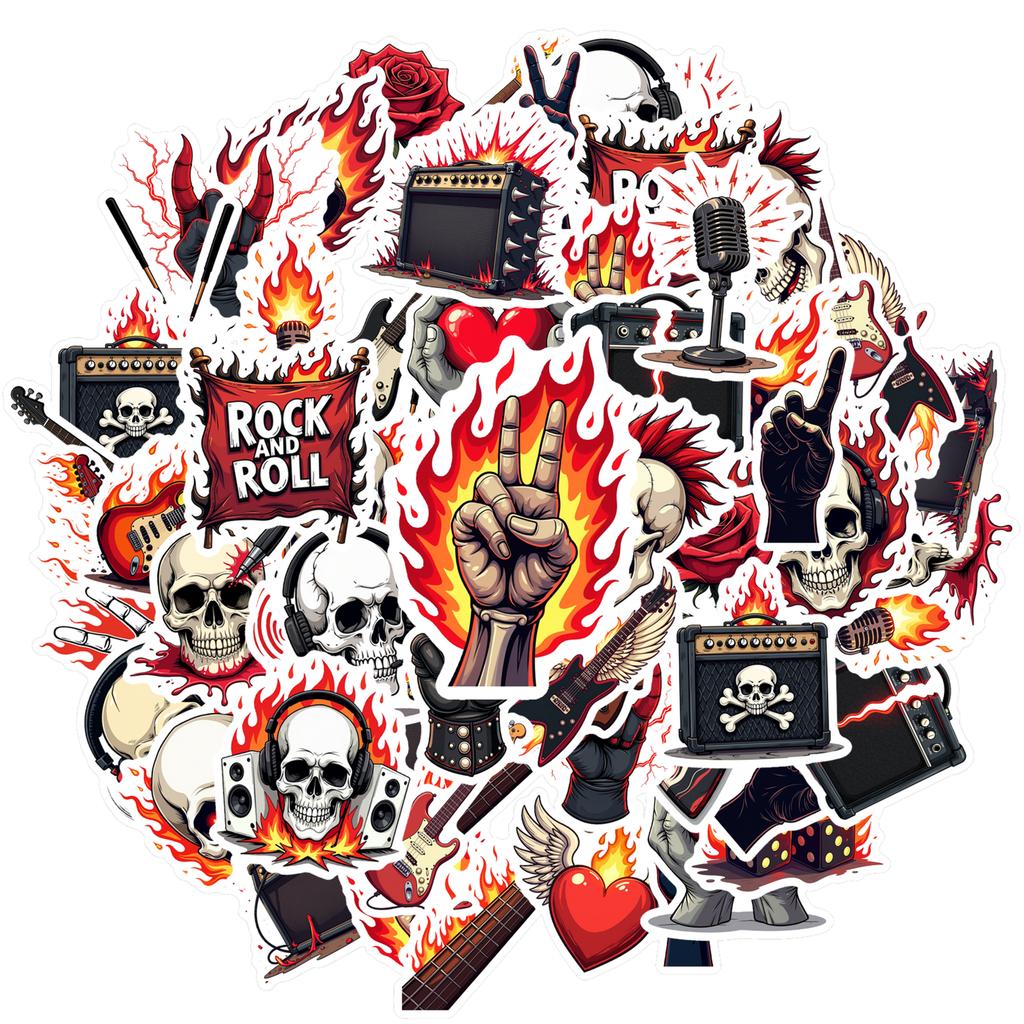 Edgy Rock And Roll Decals Gothic Skull Stationery Stickers Funny Stickers For Guitar Phone
