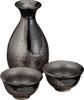 Sake Tokkuri and Ochoko Diameter 8cm X Height Crystal Oribe 2 Tokkuri Mino Suitable for Hot Cold and Japanese Sake Ale-net Set, (Sake Bottle) Set,