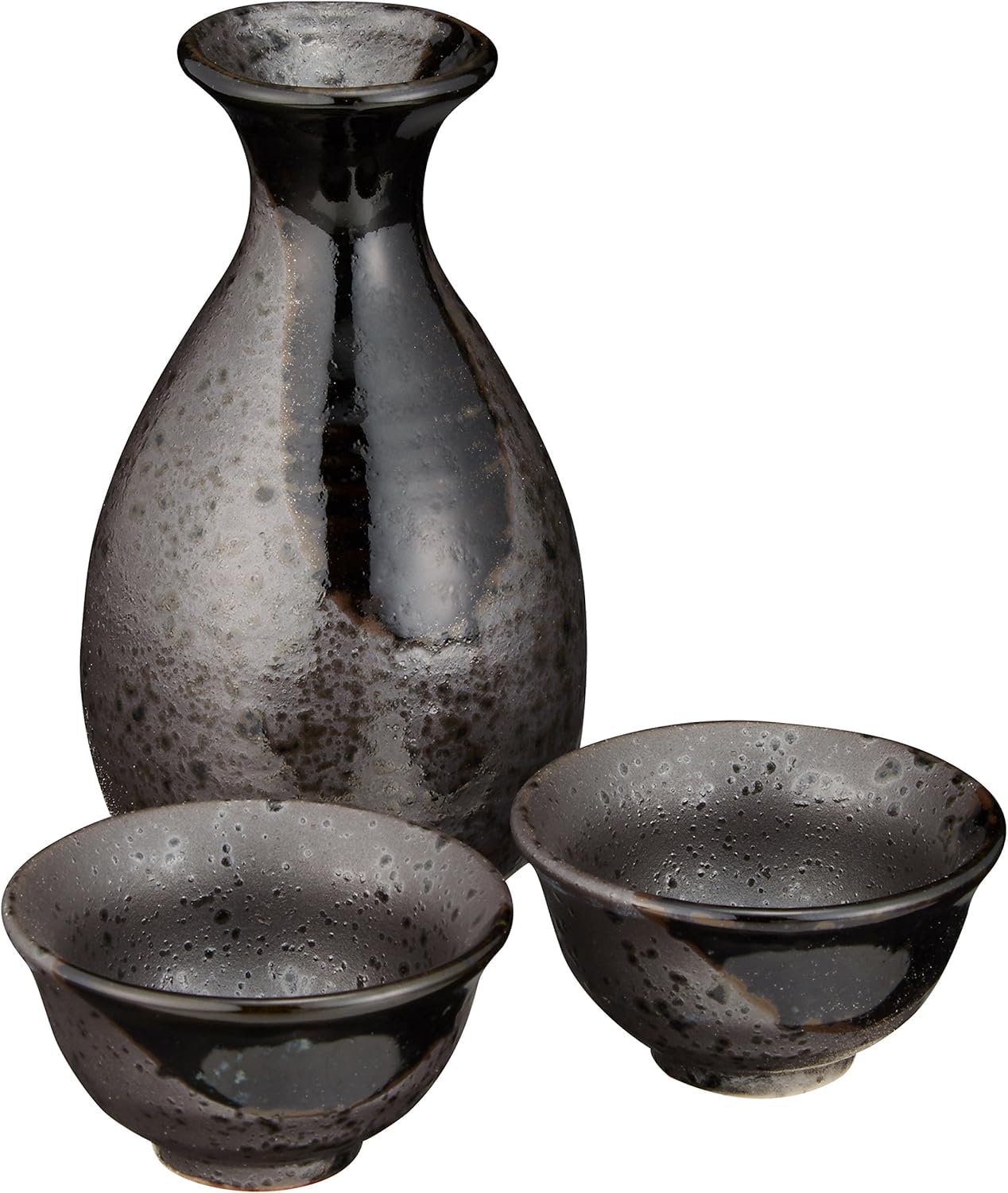 

Sake Tokkuri and Ochoko Diameter 8cm x Height Crystal Oribe 2 Tokkuri Mino Suitable for Hot Cold and Japanese Sake Ale-net Set, (Sake Bottle) Set, чёрный