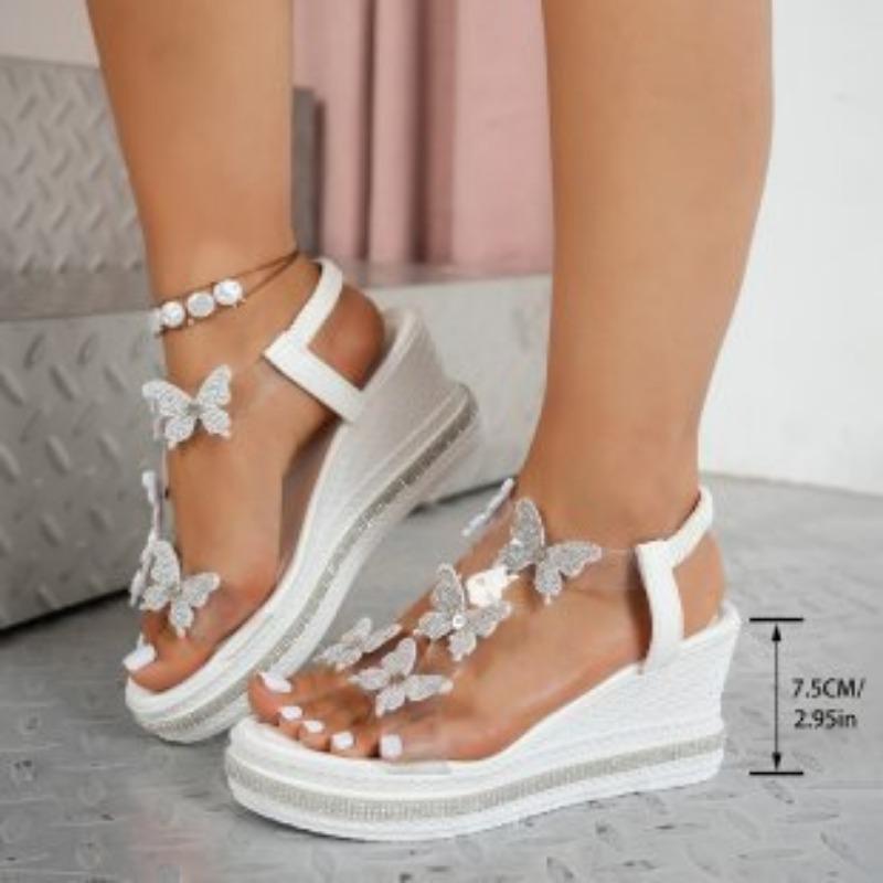 

Large size rhinestone sandals women s summer wear muffin thick-soled wedge heel beach sandals 36 белый