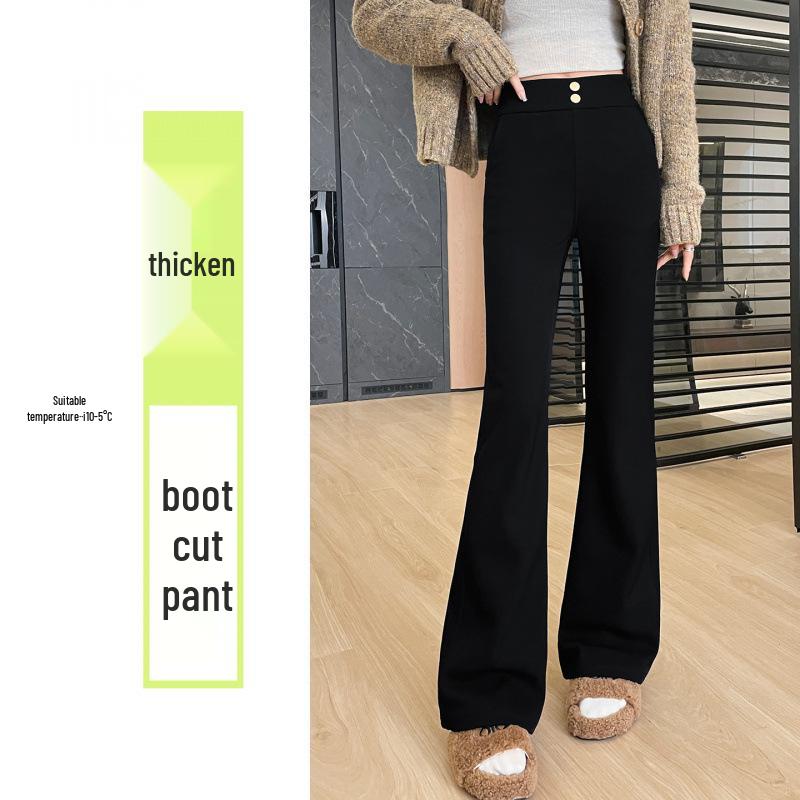 

High-Waist Fleece-Lined Slimming Flared Pants: Stretchy, Thickened, Casual, Perfect for Commuting in Autumn/Winter. M for 98-115 lbs