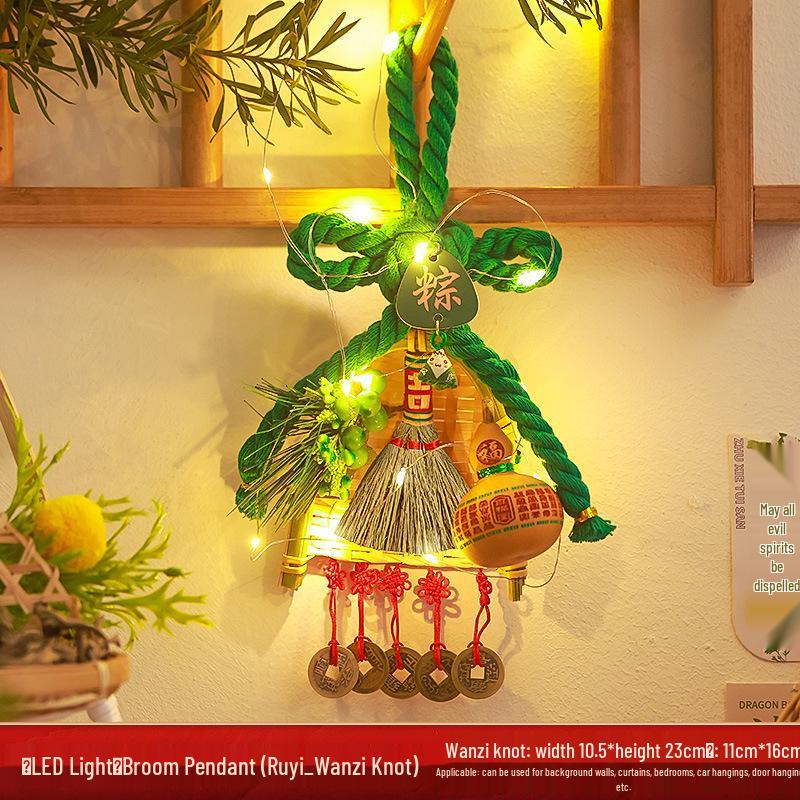 2025 Mid-Autumn Festival Broom Pendant with Wanzi Knot & Gourd Decor for Front Door