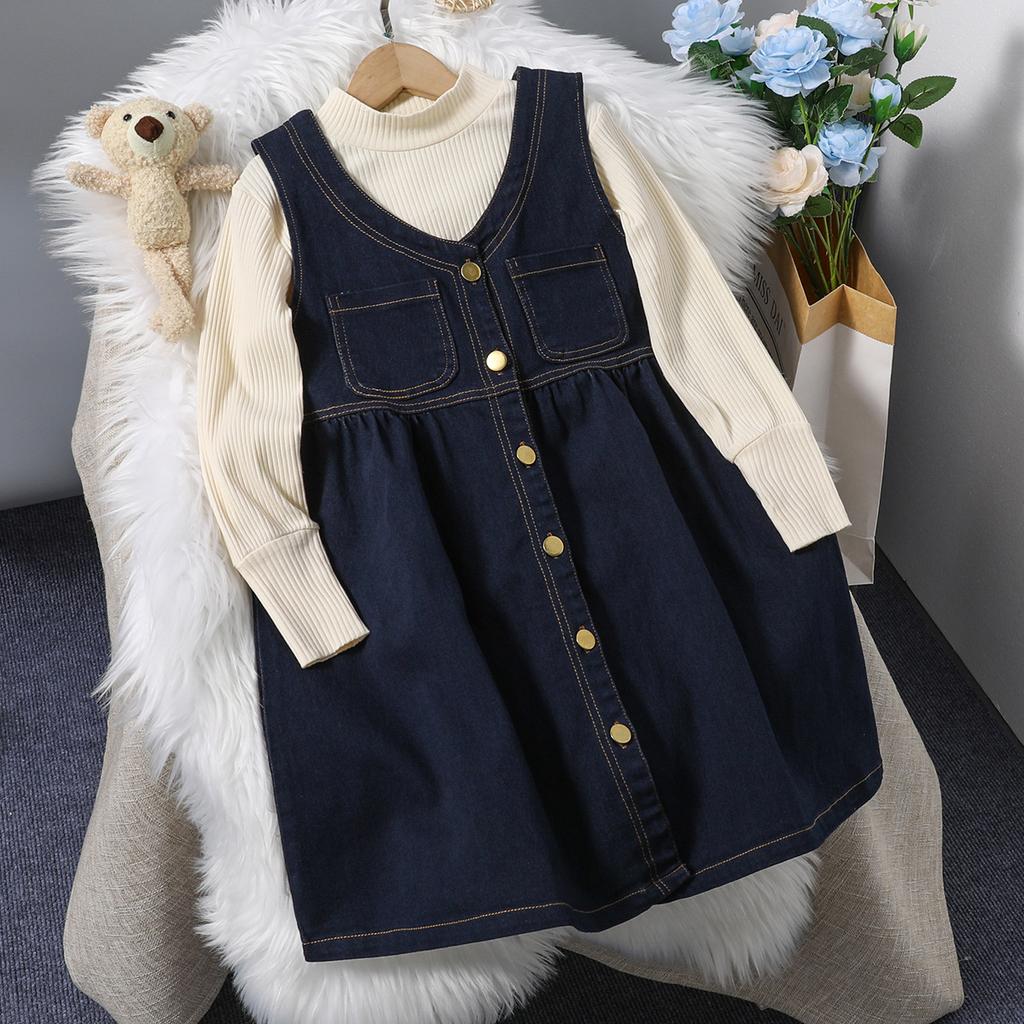 Κοριτσίστικο κοστούμι άνοιξη και φθινόπωρο Νέα παιδική φαρδιά έκδοση αμάνικη κορεάτικη τζιν φούστα