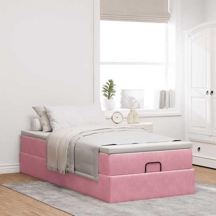VidaXL Cadre de lit ottoman avec matelas rose 90x190 cm velours, cadre de lit, cadre de lit rembourré, cadre de lit ottoman 3311158