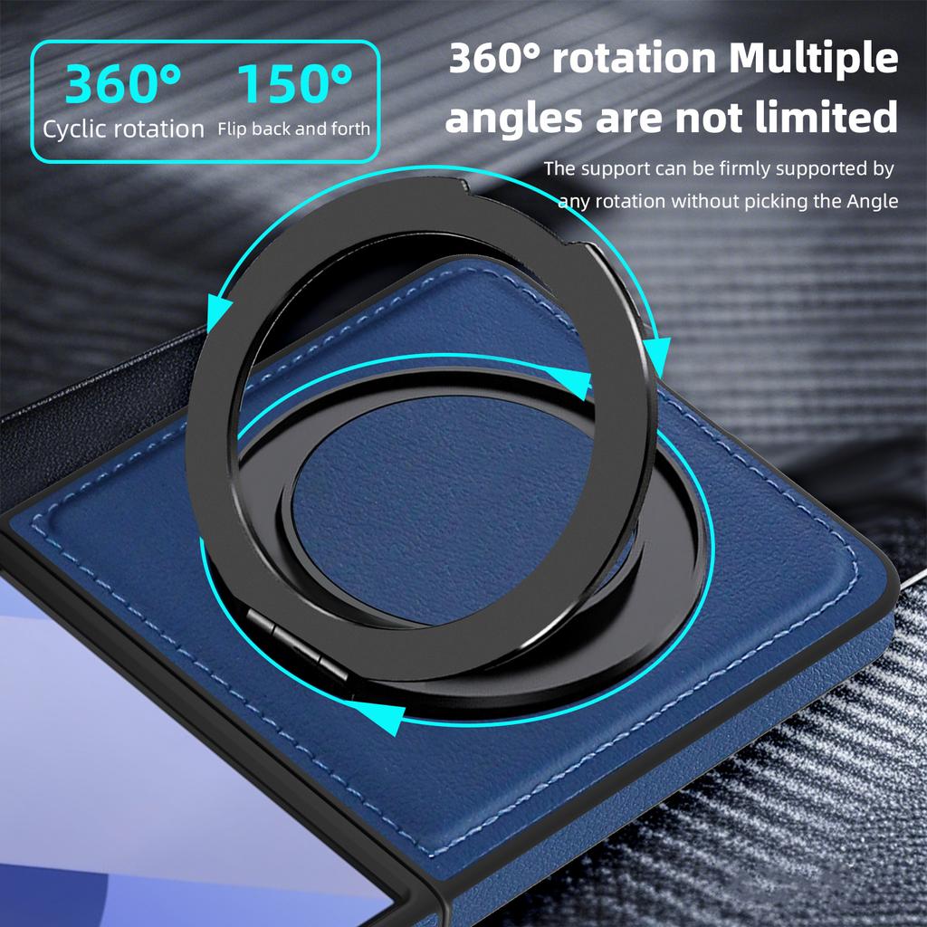 For Samsung Galaxy Z Flip7 5G Case with Ring Kickstand Compatible with MagSafe PU Leather Back Cover