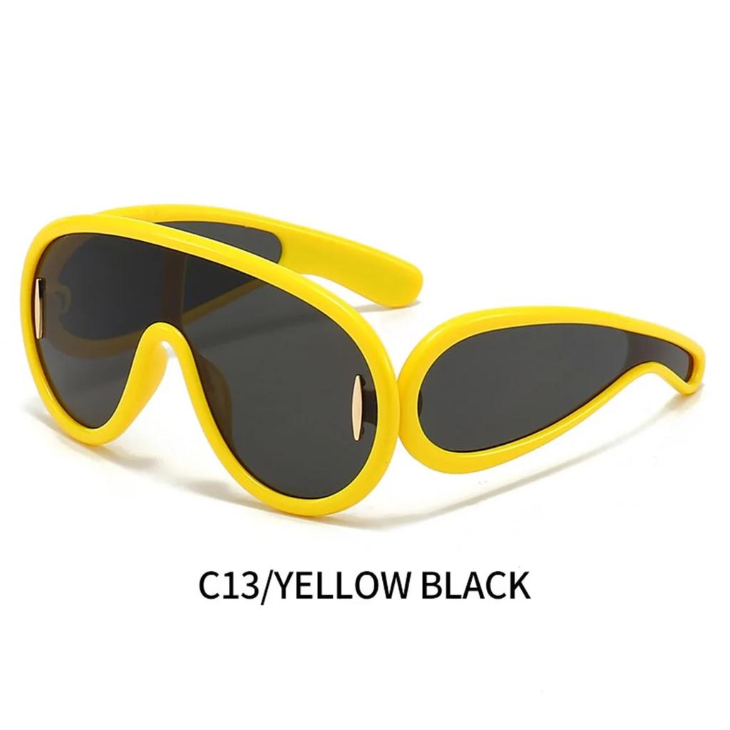 New Luxury  Wave Mask Sunglasses Women Fashion One Piece Sun Glasses For Men Oversized Oval Trending Sunglasses