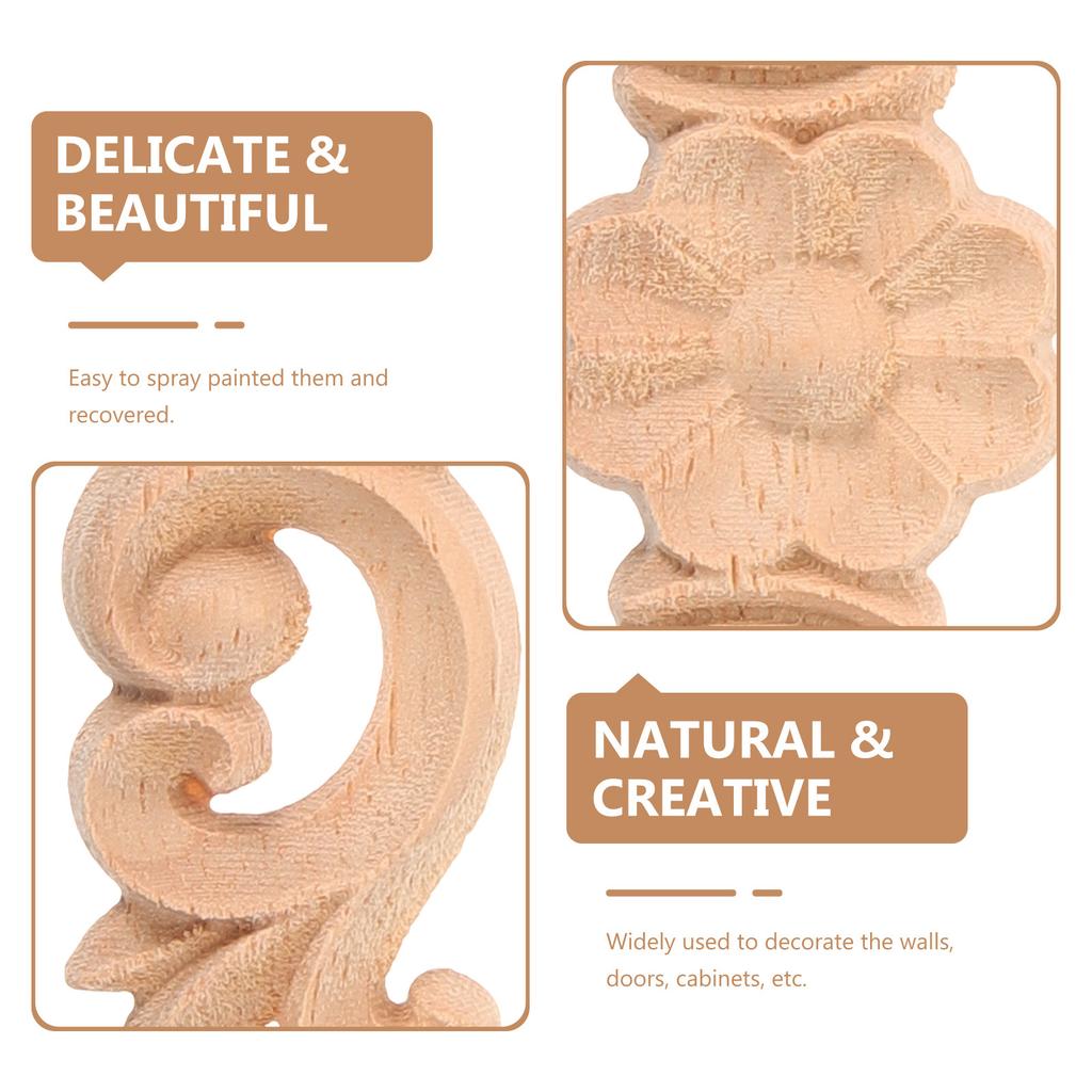 2Pcs Solid Wood Carved Onlay Natural Creative Design for Furniture Cabinet Door Decoration Wood Applique Unpainted Frames