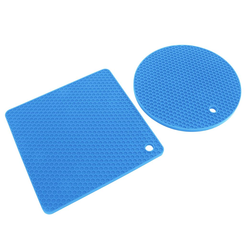 5 PCS 2 Round 3 Square Silicone Honeycomb Mat Multipurpose Hot Pads for Hot Dishes Tables Blue