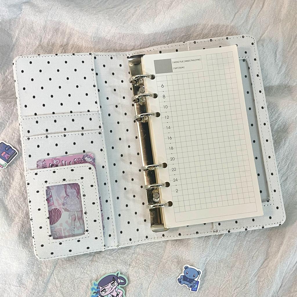 A6 Retro White Polka Dots With 45 Sheets Inner Page DIY PU Clip-on Notebook Loose Leaf Notebook