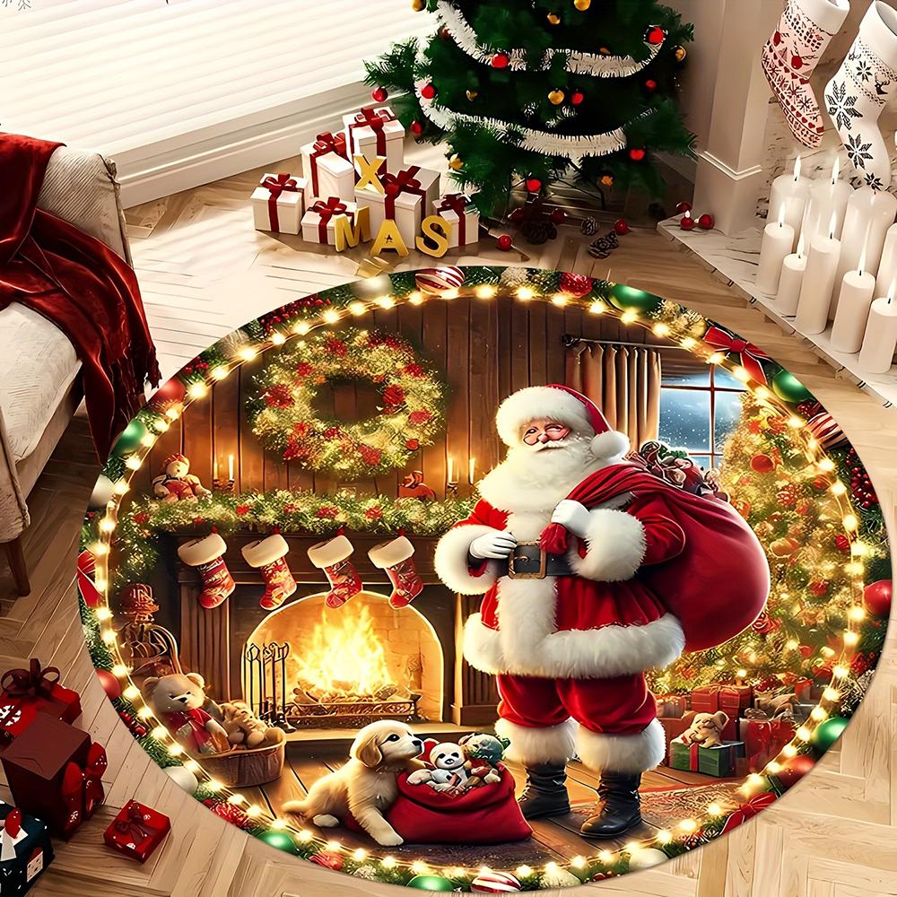 Christmas Round Rugs: Decorate Your Home with Magical Tree & Santa Designs! Bedroom room floor mats New Year home decoration