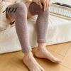 Thermal Velvet Leg Sleeves for Women Coral Fleece Warmers Women, Thickened Winter Knee High Cozy Plush Sleep Socks Socks, Striped/Solid Color,