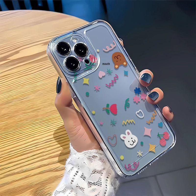 

Graffiti Rabbit & Bear Space Shell for Apple 17 Pro Max, 16 Transparent, 15 Drop-Proof, 14/13 Pro Apple 12