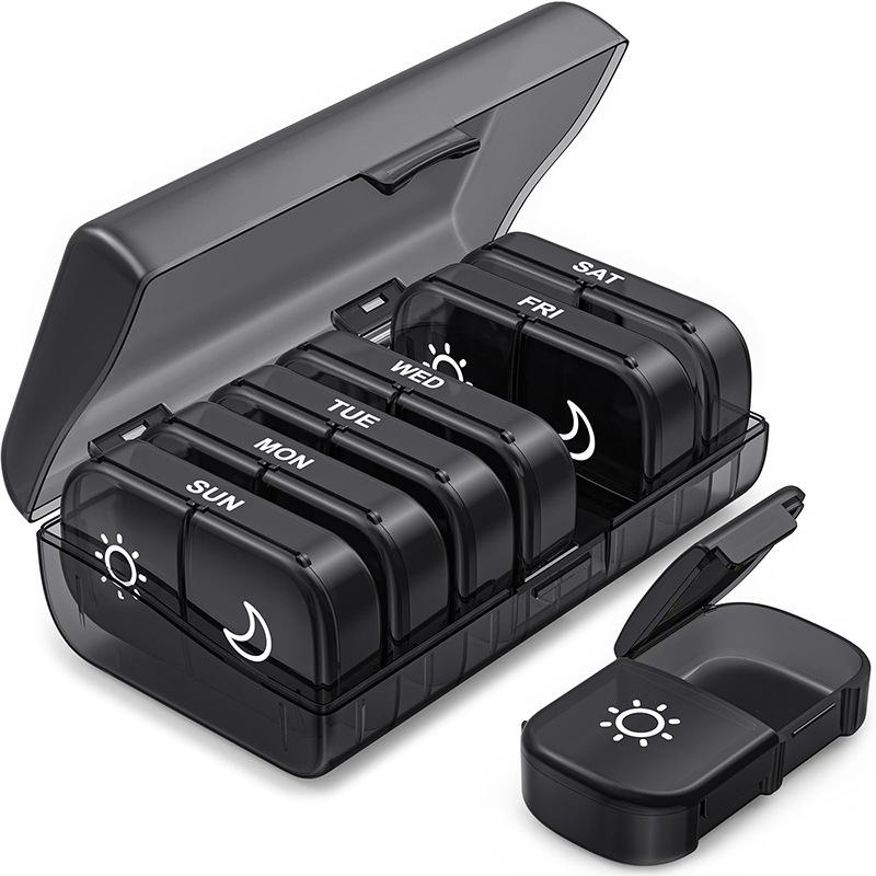 

Extra Large Weekly Pill Organizer 2 Times a Day One-Side Open Pill Box 7 Day for Easy Filling for Vitamins Medication Supplement чёрный