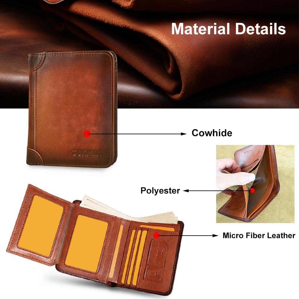 Men's Vintage Cowhide Wallet, RFID Protection Short Multi-Functional ID Card Credit Card Holder Top Layer Cowhide Money Bag 2 ID Card Windows