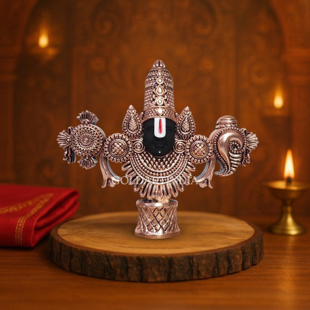 

Lord Venkateswara Balaji Idol | Copper-Plated Antique Matte Finish | 4.5 x 5.3 inch | Tirupati Balaji Murti for Home Mandir