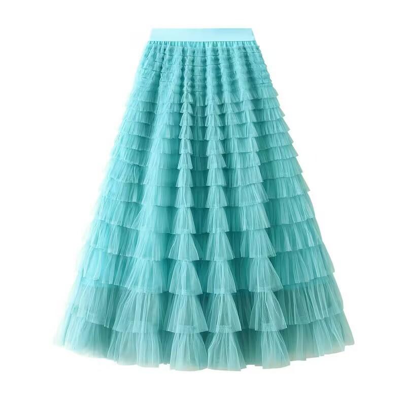 Cake Mesh Patchwork Skirt for Women Elastic High Waist Elegant Stylish Long Skirt Madam's Breathable Lightweight Loose Skirt Work Vacation Party Skirt