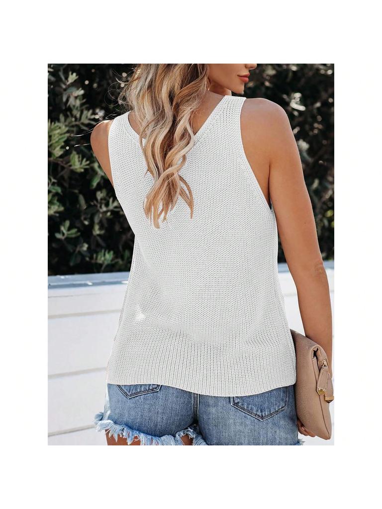 Women's Sleeveless V Neck Sweater Vest Loose Knit Cami Tank Top for Spring Summer