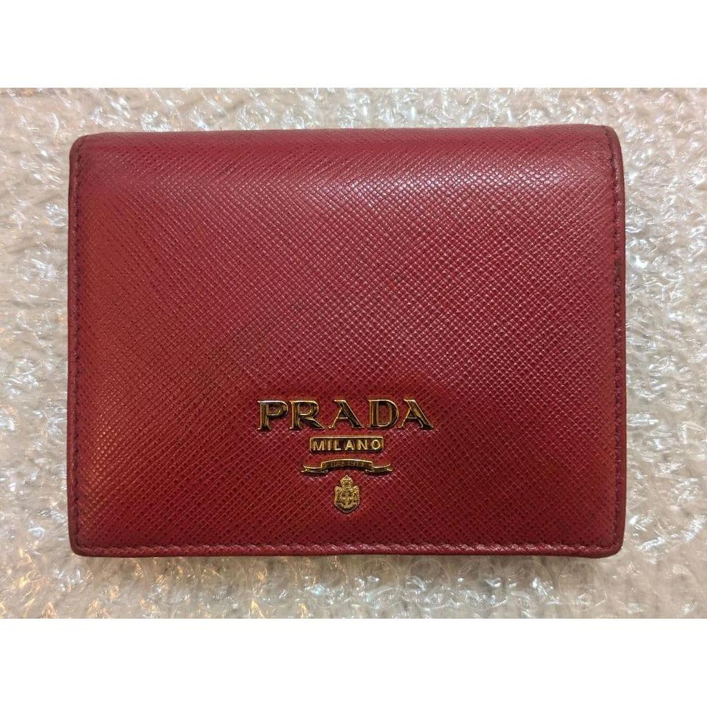 Used Beautiful Condition PRADA Saffiano Leather Bi-fold Wallet Red