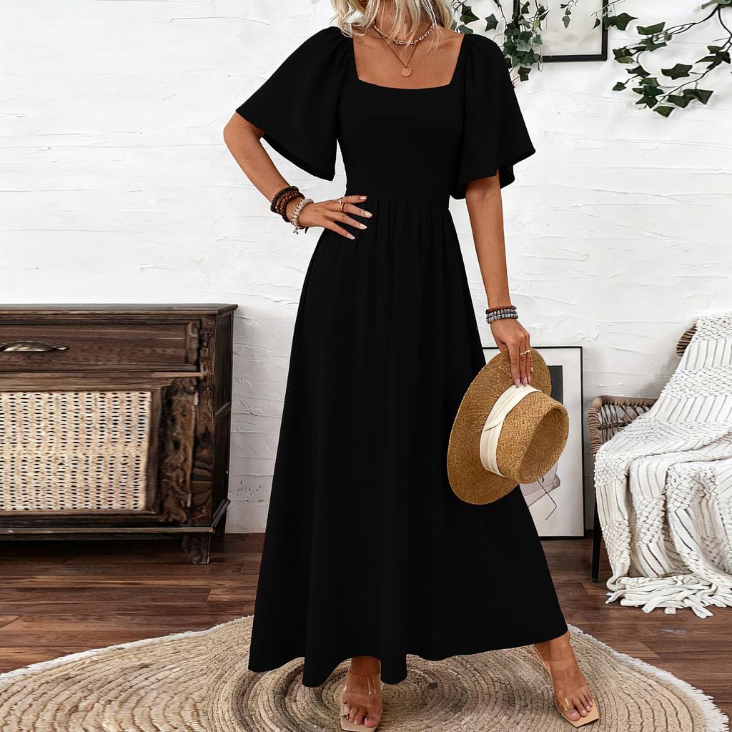 Damen Locker Sitzende Quadratischer Ausschnitt Ärmellos Samt Babydoll Kleider Kleid