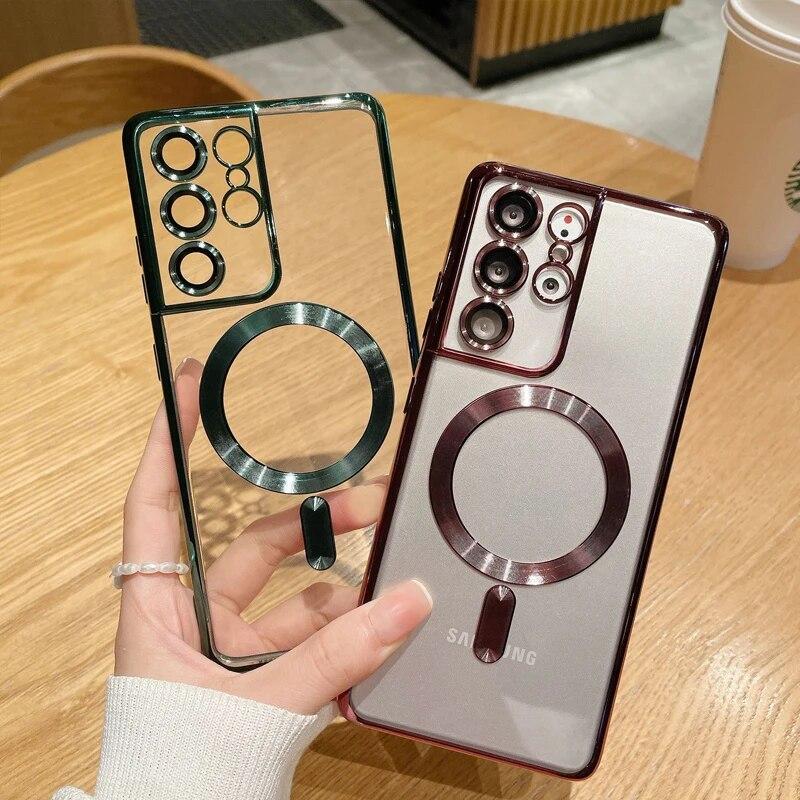 

For Samsung Galaxy S23 S22 Ultra Case For Magsafe Plating Cover For Samsung S21 Ultra S22 Plus Wireless Magnetic Charging Case