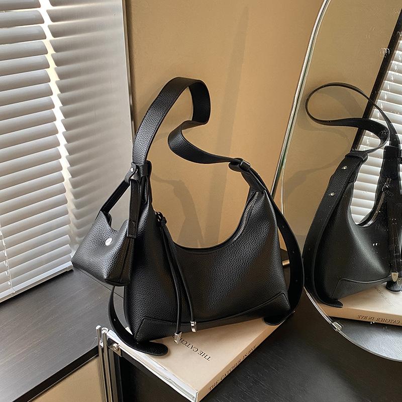 Retro high-end underarm commuter bag women's 2025 new simple wide shoulder strap one-shoulder crossbody bag free coin purse