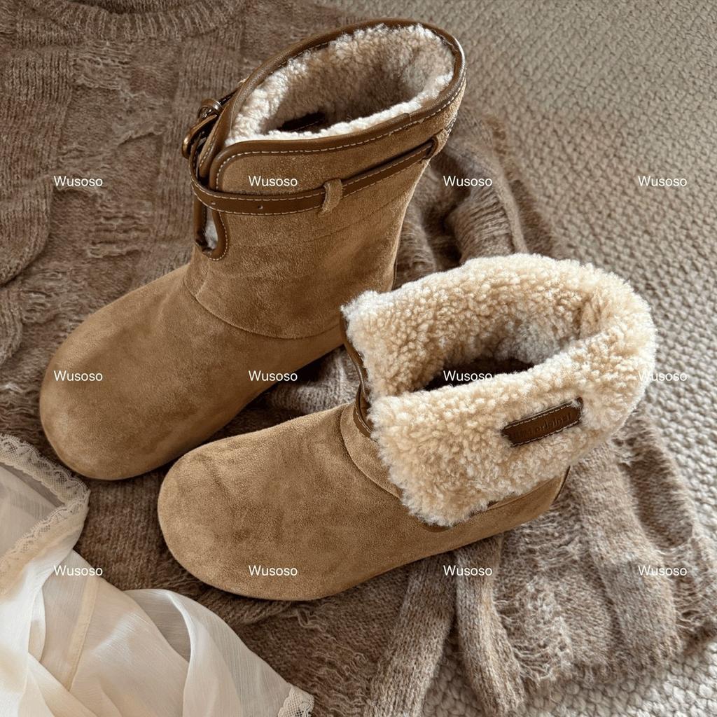 Women's fashion lightweight soft sole winter warm fur one snow boots padded wool lining non-slip casual sports cotton boots Le Fu shoes