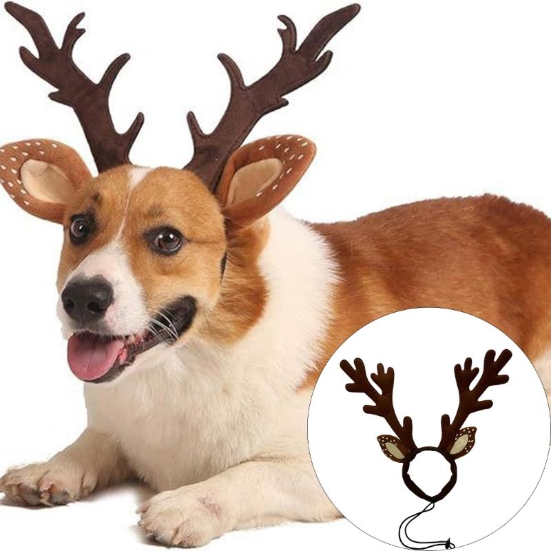 Christmas Pet Antler Headbands For Small Media Dog Cats Soft Costumes Party Decoration Photo Shoot Accessory