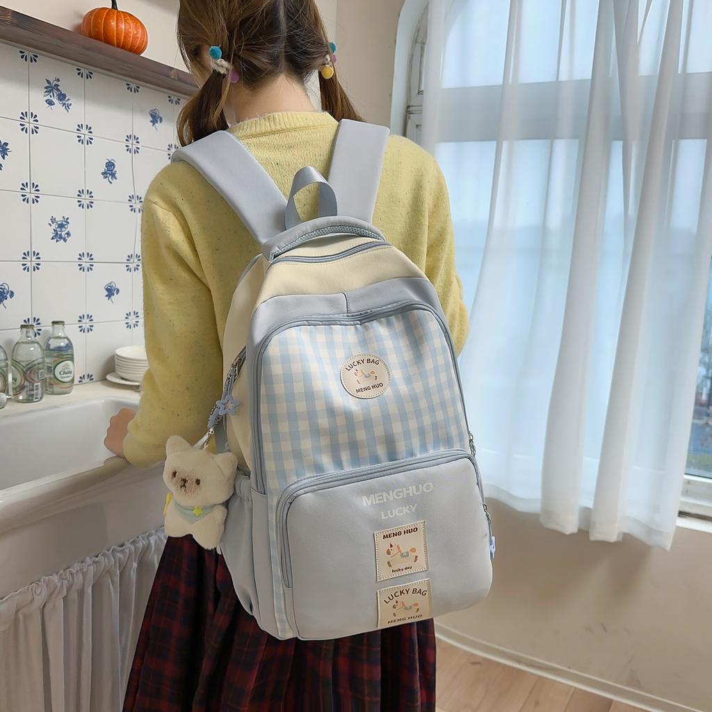 Schoolbag1011 New Year's New Festive Red Backpack Large Capacity Japanese Plaid Lightweight Middle and High School Student School Bag Female