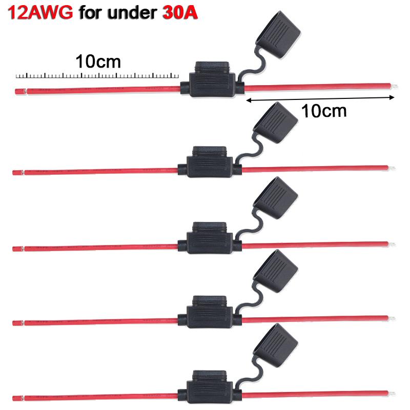 5pcs Waterproof Mini Small Medium Auto Fuse Holder 16/14/12/10AWG Car Blade Fuse Wire Cable 10A 20A 30A 50A Fuse Power Socket Fuse Holders1