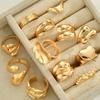 iF ME 12Pcs Gold Color Lava Texture Ring Set For Women Chunky Statement Irregular Heart Teardrop Stackable Rings Minimalist Jewelry