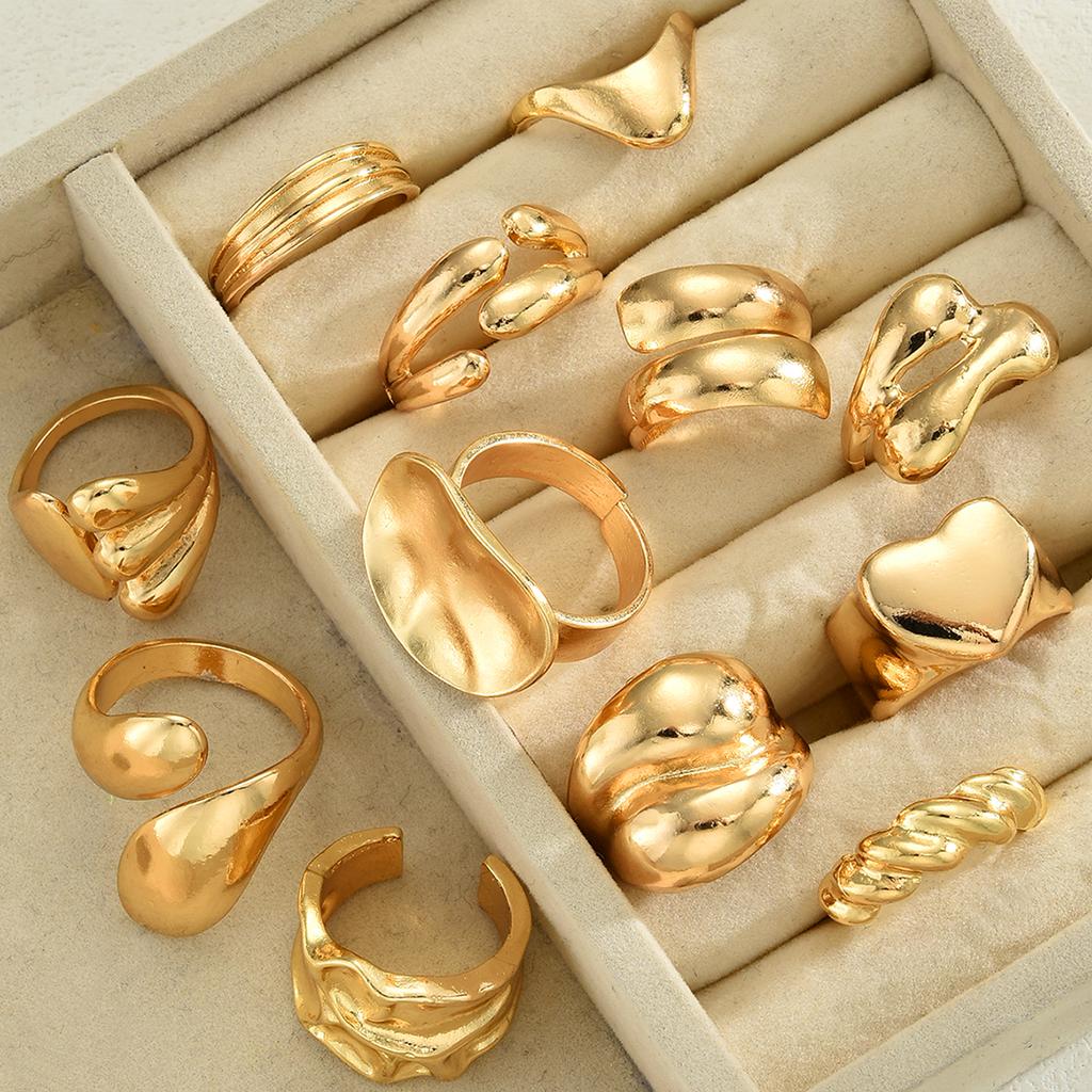 iF ME 12Pcs Gold Color Lava Texture Ring Set For Women Chunky Statement Irregular Heart Teardrop Stackable Rings Minimalist Jewelry