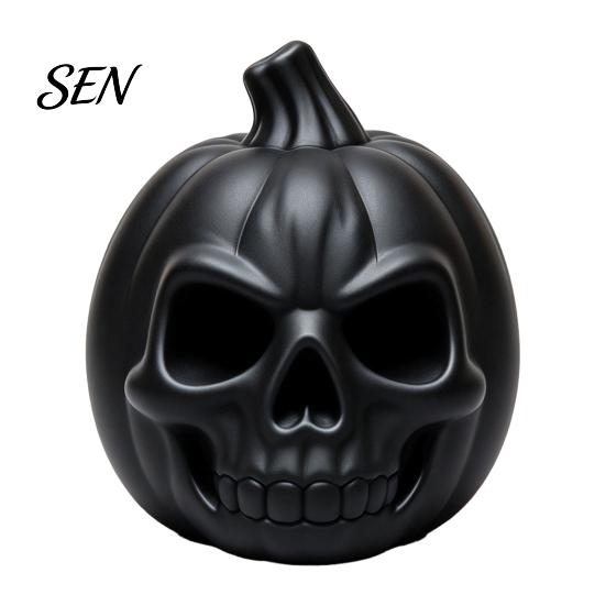 Hollowed Resin Figurine 3D Printed Pumpkin Skull Figurine, Blank DIY Paint Halloween Unique Lighting Props Statue, Desktop Ornament for Party