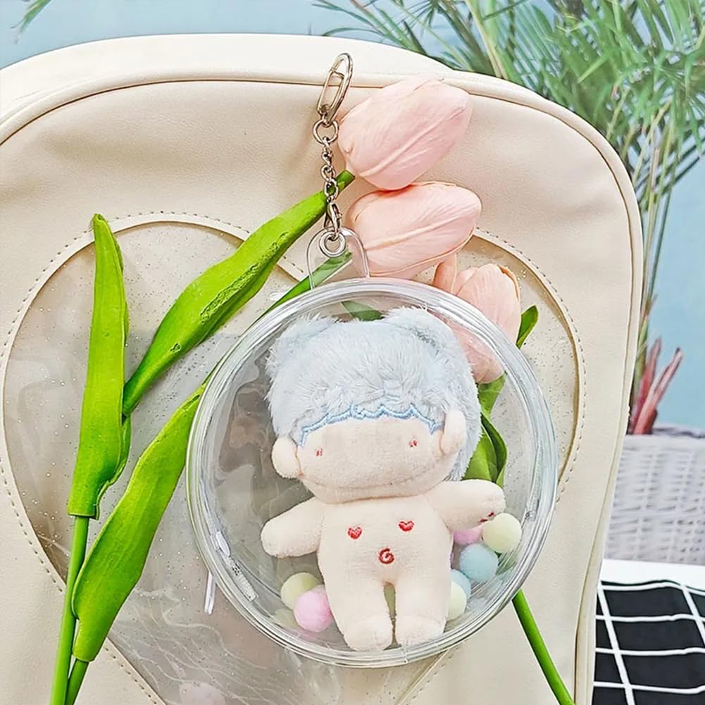 Umora Ita-bag Bag, Dustproof Plush Pouch for 10cm Plushies, Waterproof, Transparent Clear Case, Round Bag Attachment with Keychain, 12cm Diameter (M)