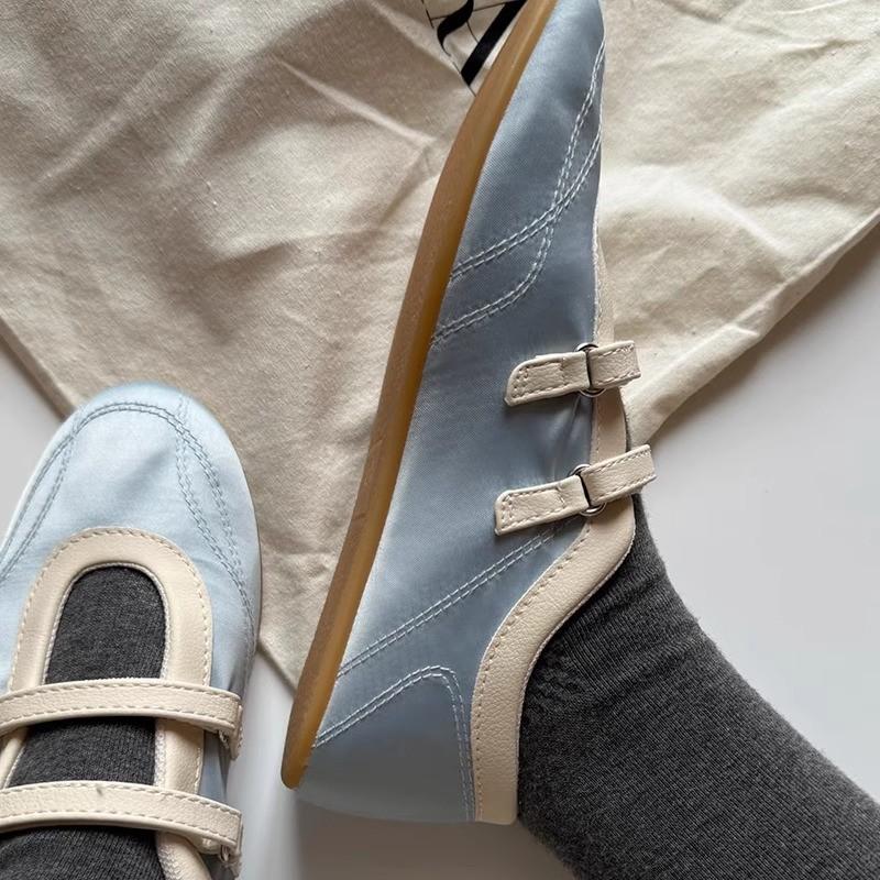 Soft Leather Version~ Velcro Light Mouth Sports Flat Ballet Shoes Women's Fashion Versatile Casual Blue Mary Jane Single Shoes
