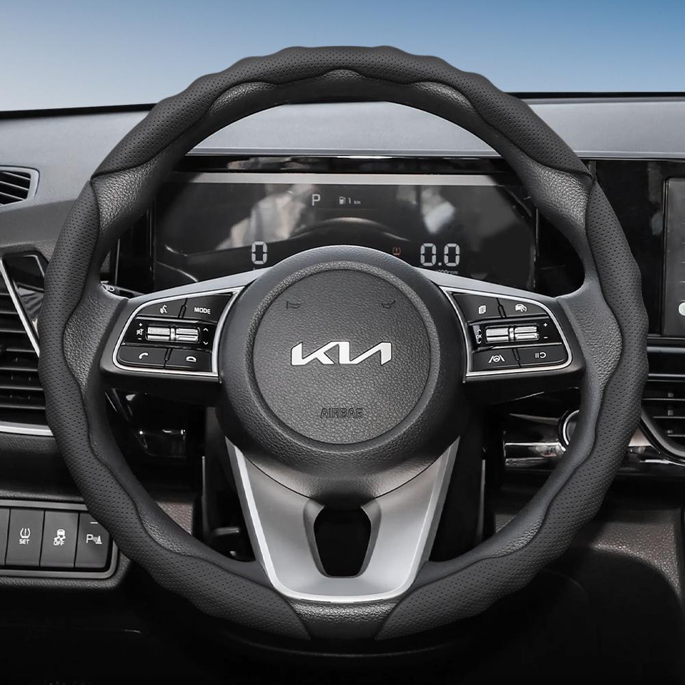Suitable for Kia Steering Wheel Cover with Wavy Sports Design, Breathable Leather, Segmented Anti-Slip, Sweat-Absorbing Protective Cover for Ceed,